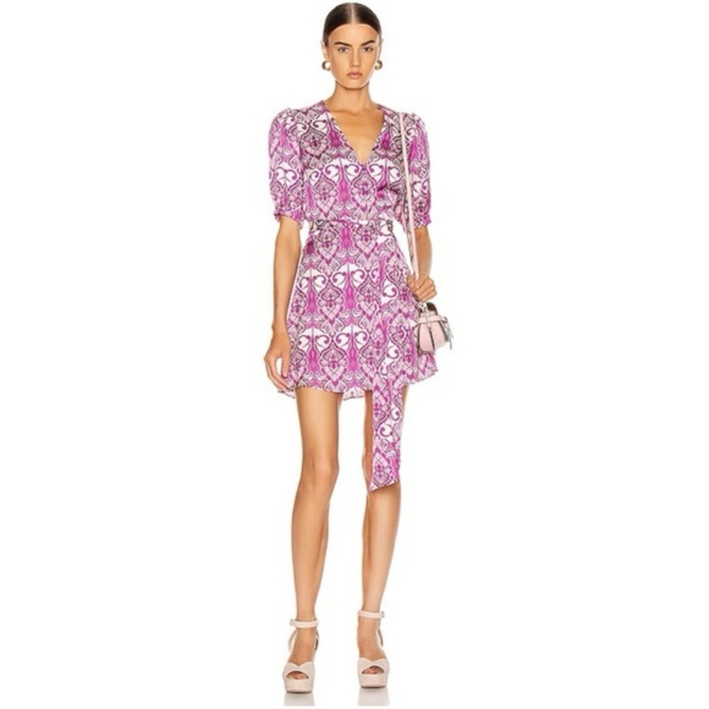ALEXIS Bardot Mini Wrap Dress in Mulberry Palm Size XS NWOT